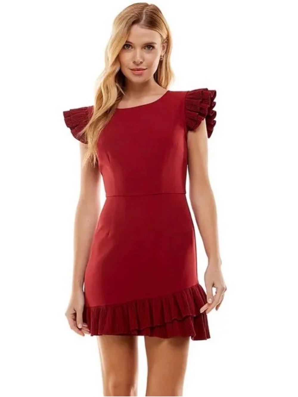 Scarlet Ruffle Sleeve & Hem Mini Dress